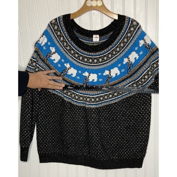 Holiday Time Womens 2X Fair Isle Polar Bears Metallic Tunic Crew Neck Sweater - Picture 6 of 9